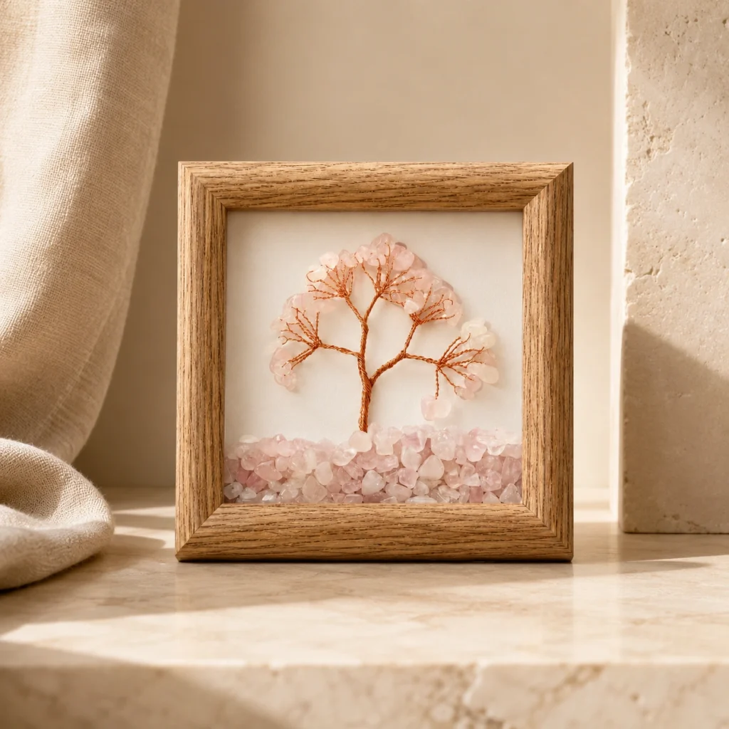 Rose Quartz Crystal Money Tree Frame Decor