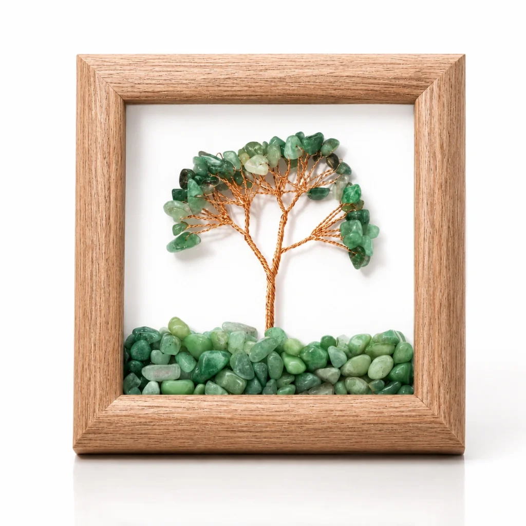 Green Aventurine Crystal Money Tree Frame Decor