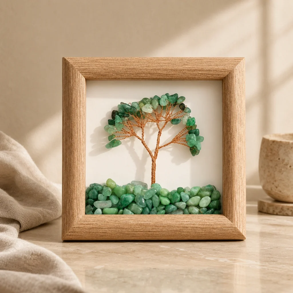 Green Aventurine Crystal Money Tree Frame Decor