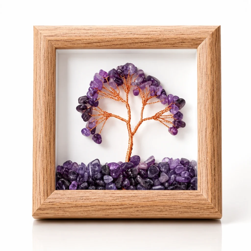 Amethyst Crystal Tree Shadow Box Frame Decor