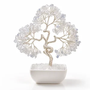 Opalite Crystal Money Tree Decor with Elegant White Design