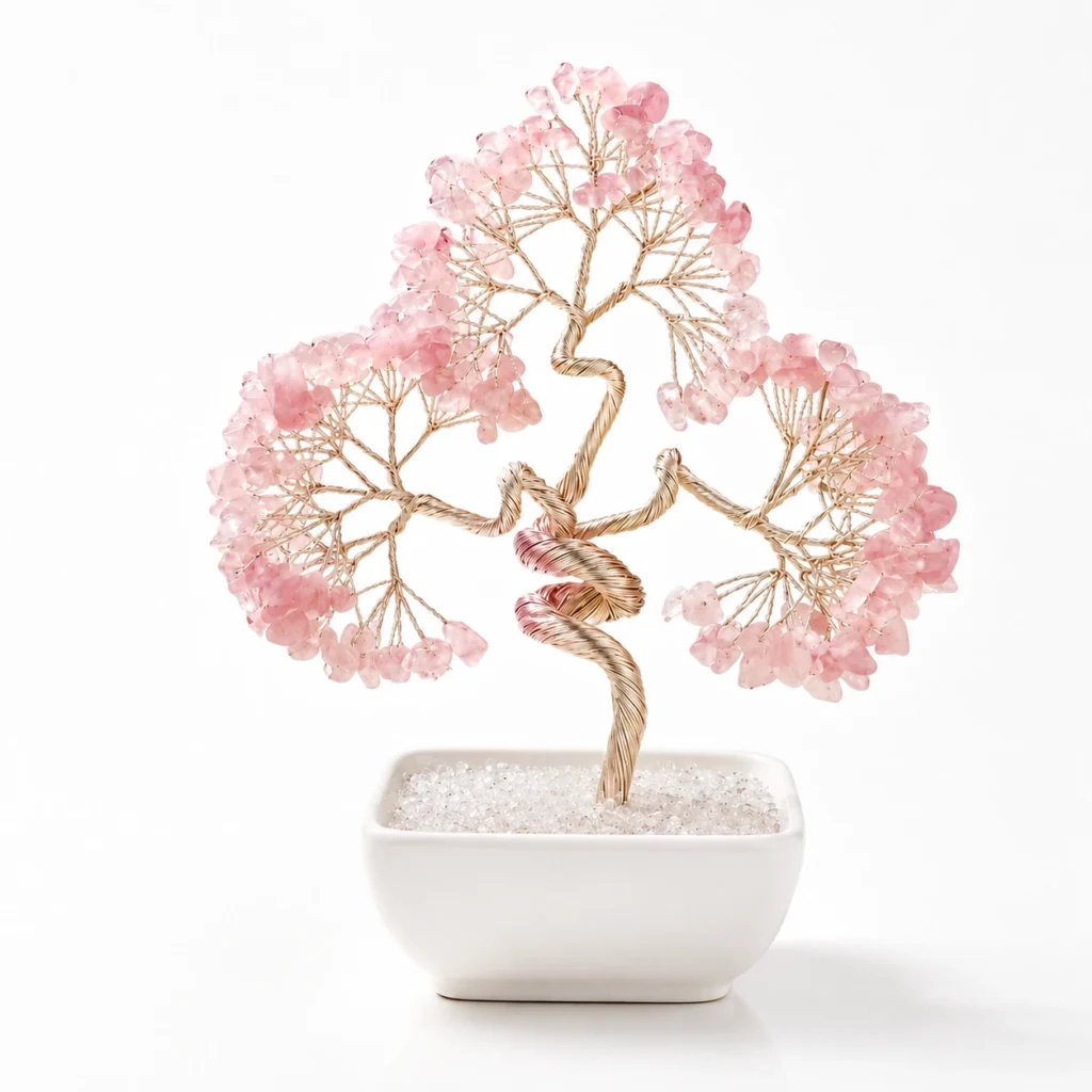 Rose Quartz Crystal Money Tree Bonsai Decor