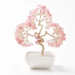 Natural rose quartz money tree crystal bonsai decor with pink gemstones