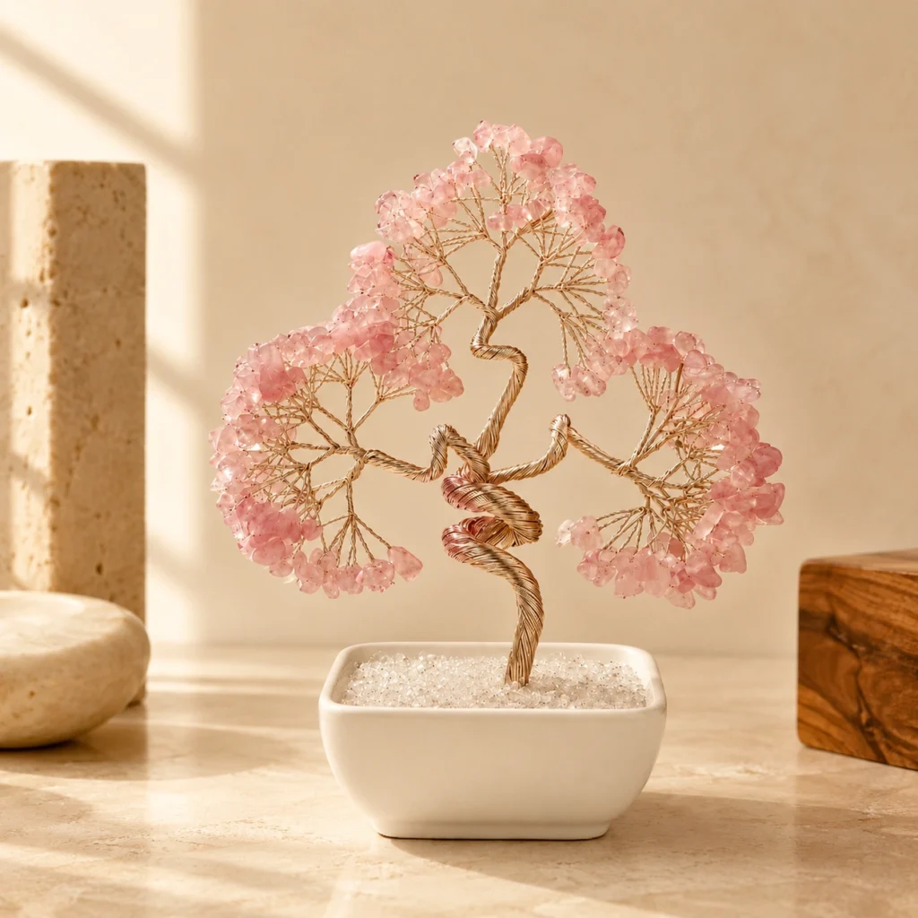 Rose Quartz Crystal Money Tree Bonsai Decor
