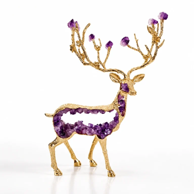 Amethyst Crystal Deer Figurine with Natural Stone Design