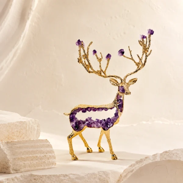 Amethyst Crystal Deer Figurine with Natural Stone Design