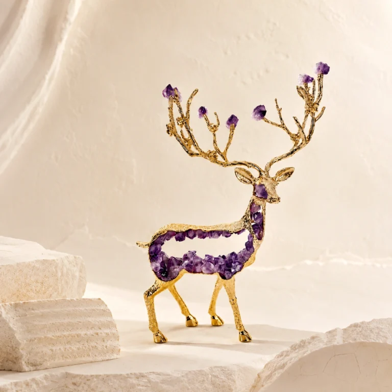 Amethyst Crystal Deer Figurine with Natural Stone Design