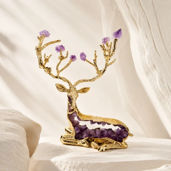 Amethyst Crystal Deer Figurine with Elegant Woodland Design