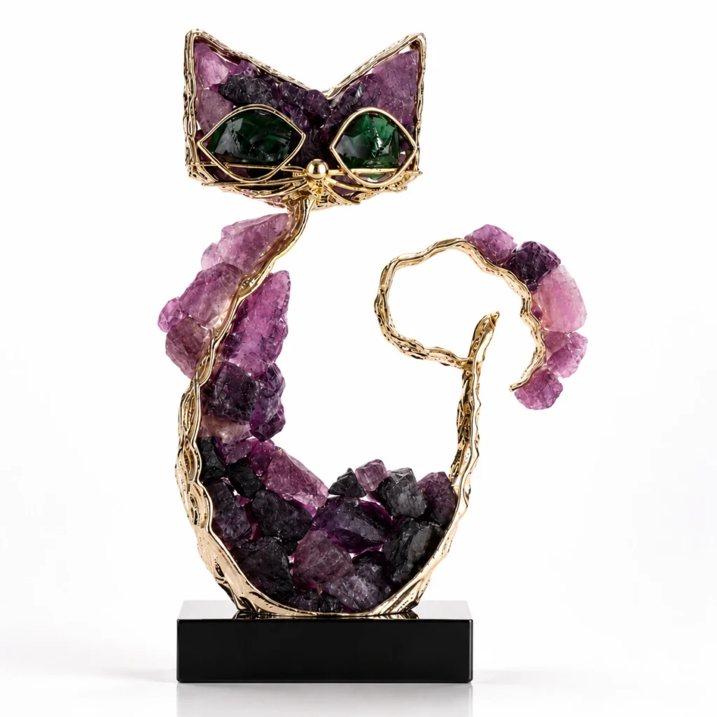 Amethyst Crystal Lucky Cat Figurine Elegant Home Decor