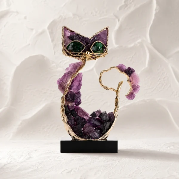 Amethyst Crystal Lucky Cat Figurine Elegant Home Decor