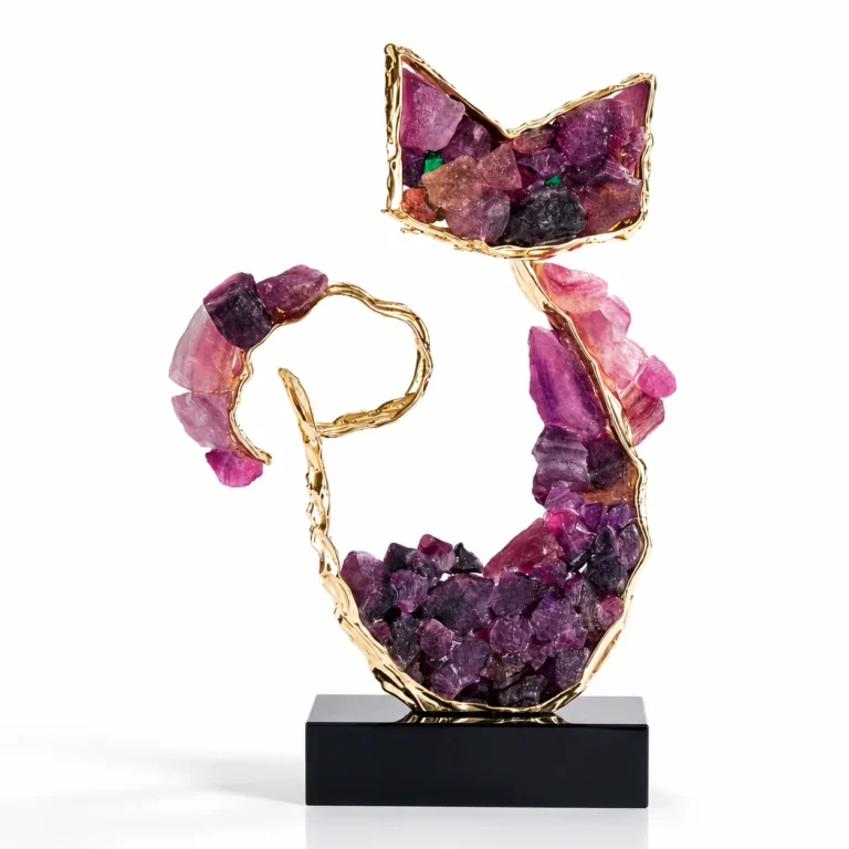 Amethyst Crystal Lucky Cat Figurine Elegant Home Decor