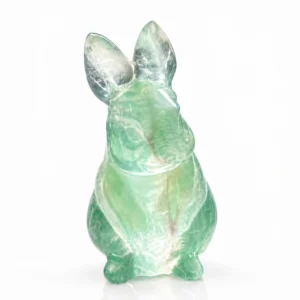 Green Fluorite Rabbit Crystal Figurine with Natural Carved Design