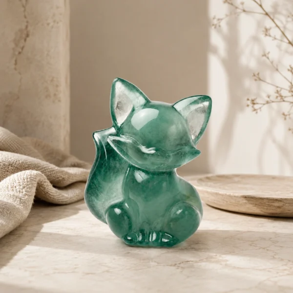 Green Fluorite Fox Figurine Crystal Decor
