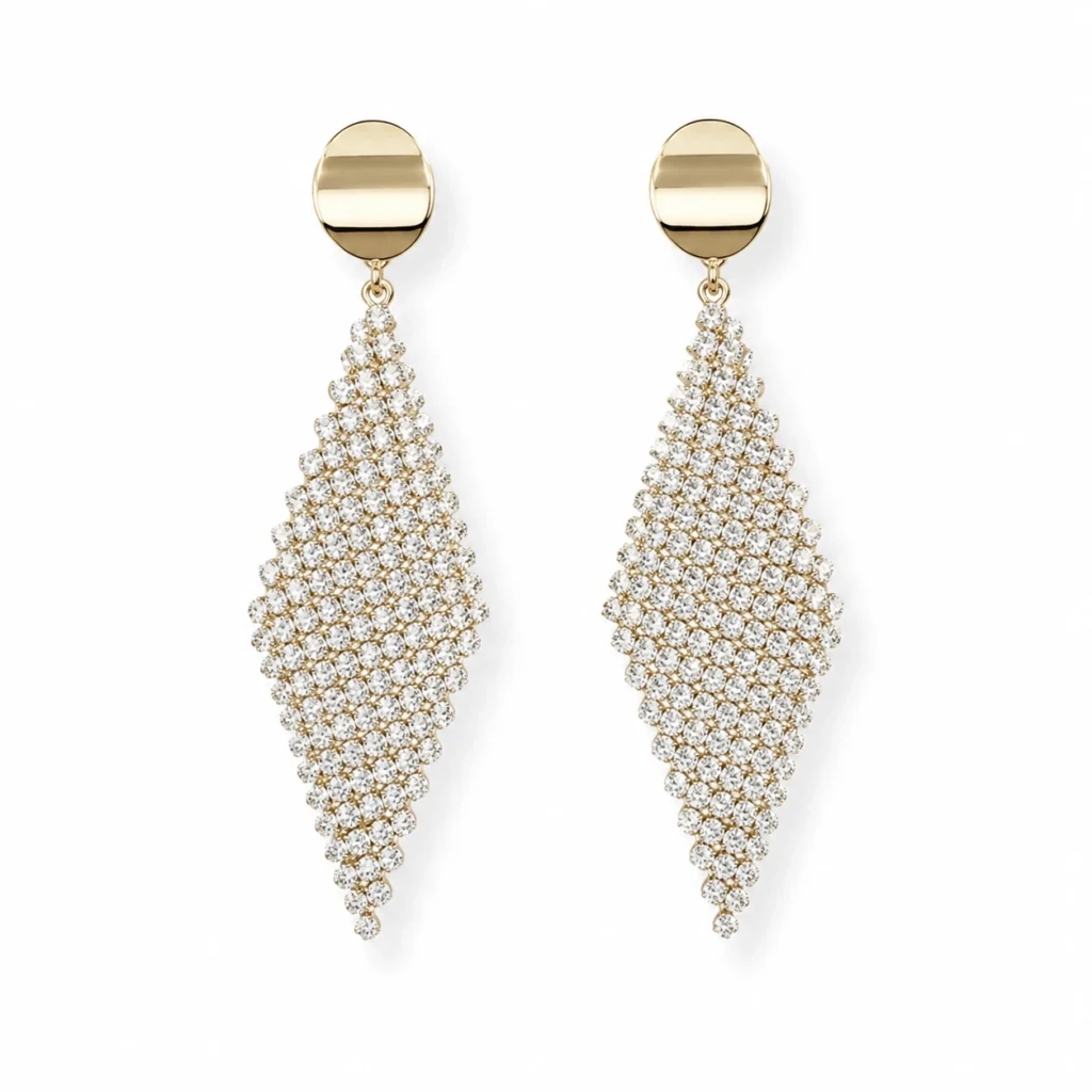 Rhinestone Geometric Drop Earrings – Diamond Tassel