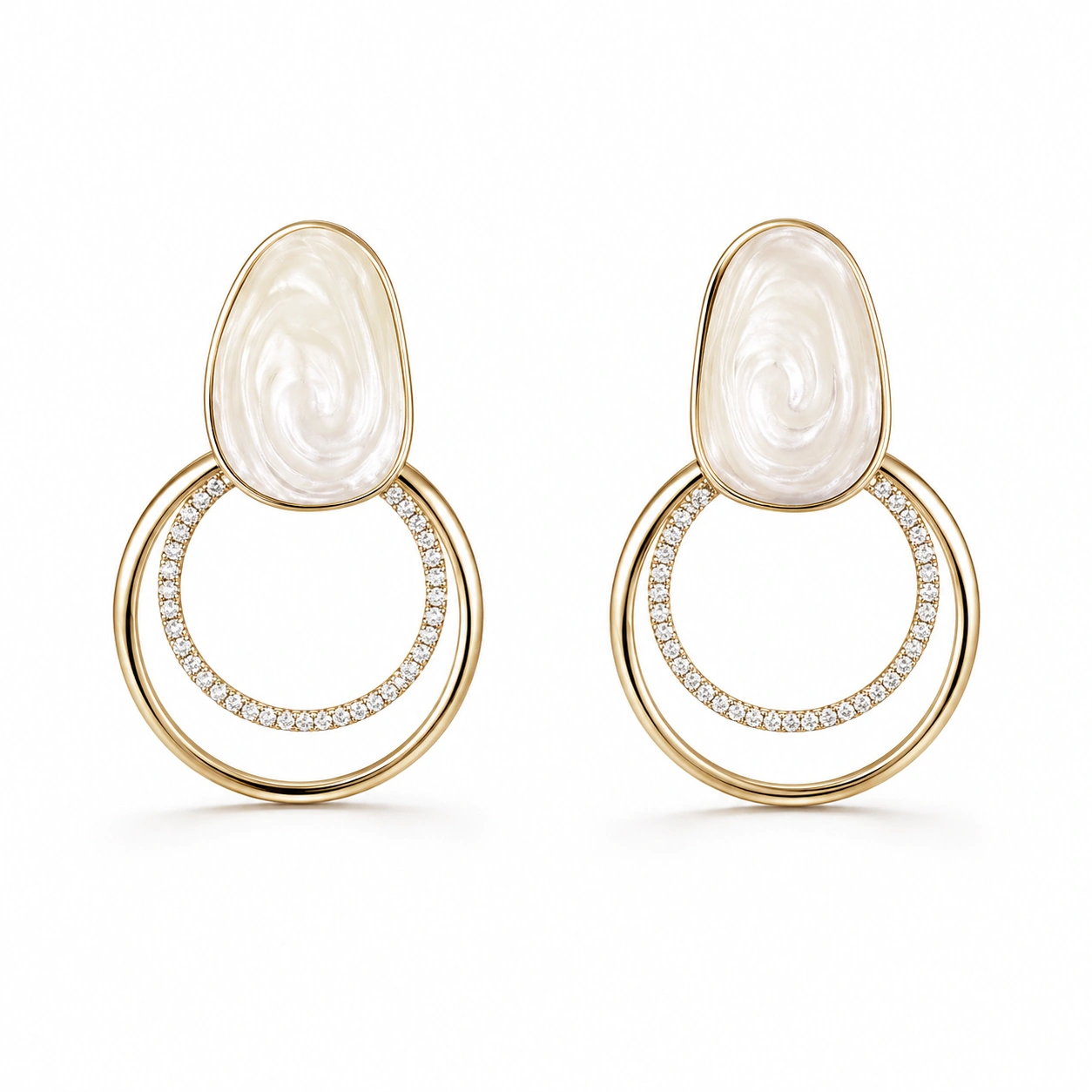 White Mother of Pearl Alloy Drop Hoop Earrings