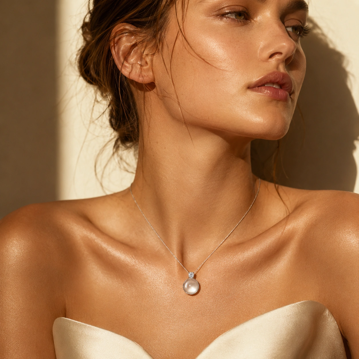 Natural Crystal Round Pendant Necklace