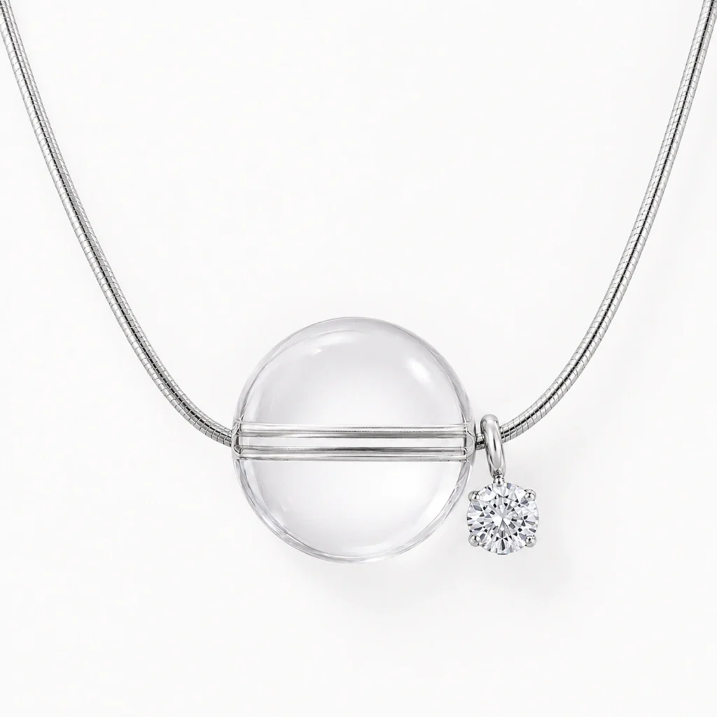 Clear Quartz Sphere Pendant Necklace – Floating Design