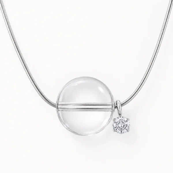 Clear Quartz Sphere Pendant Necklace - Floating Design