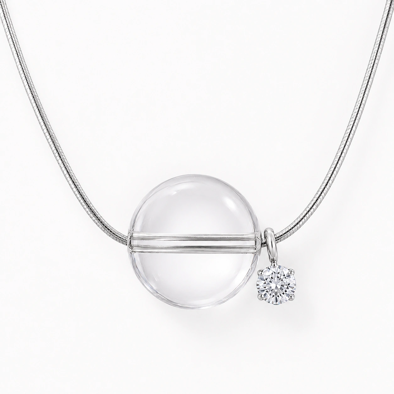 Clear Quartz Floating Sphere Pendant Necklace