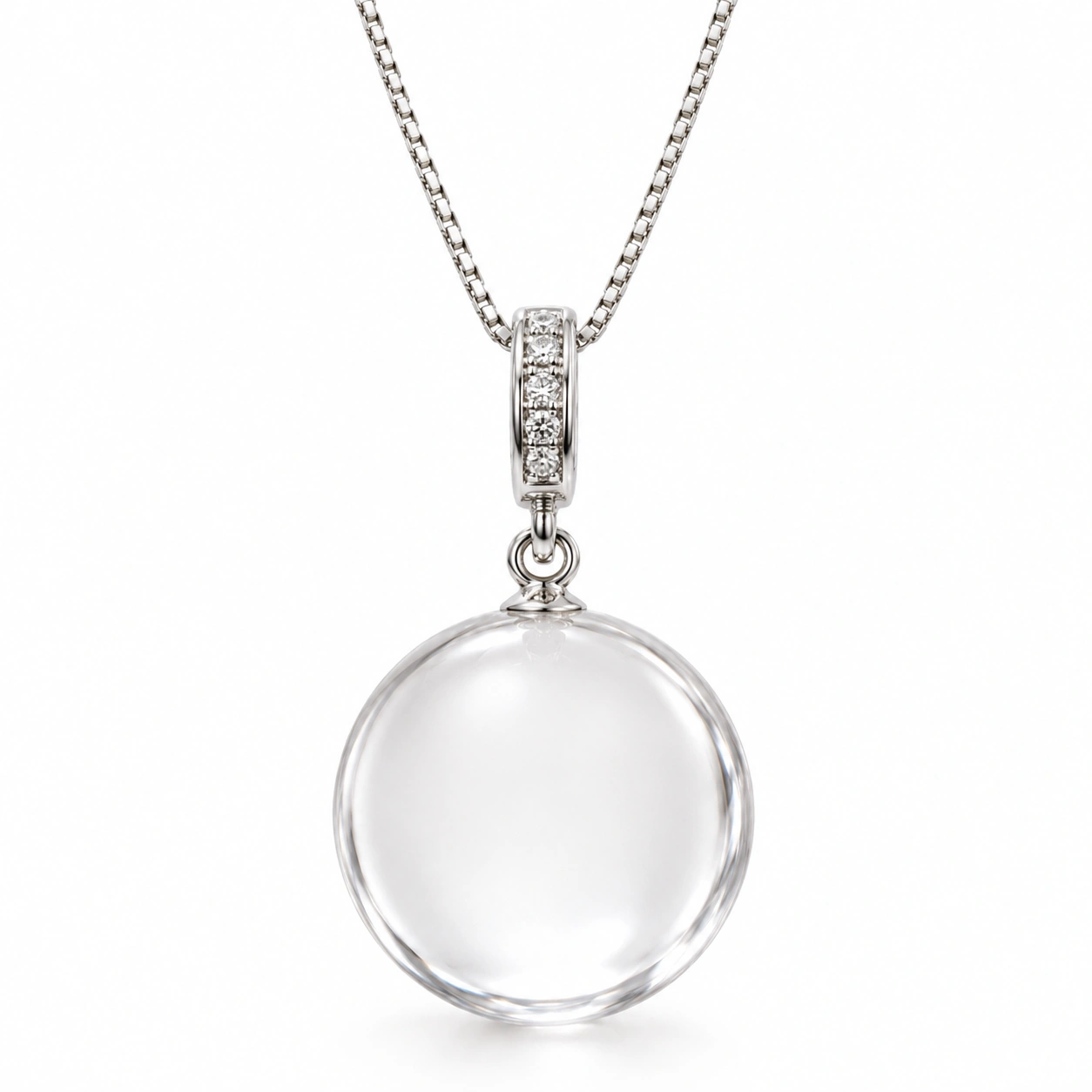 Natural Clear Quartz Round Pendant Necklace