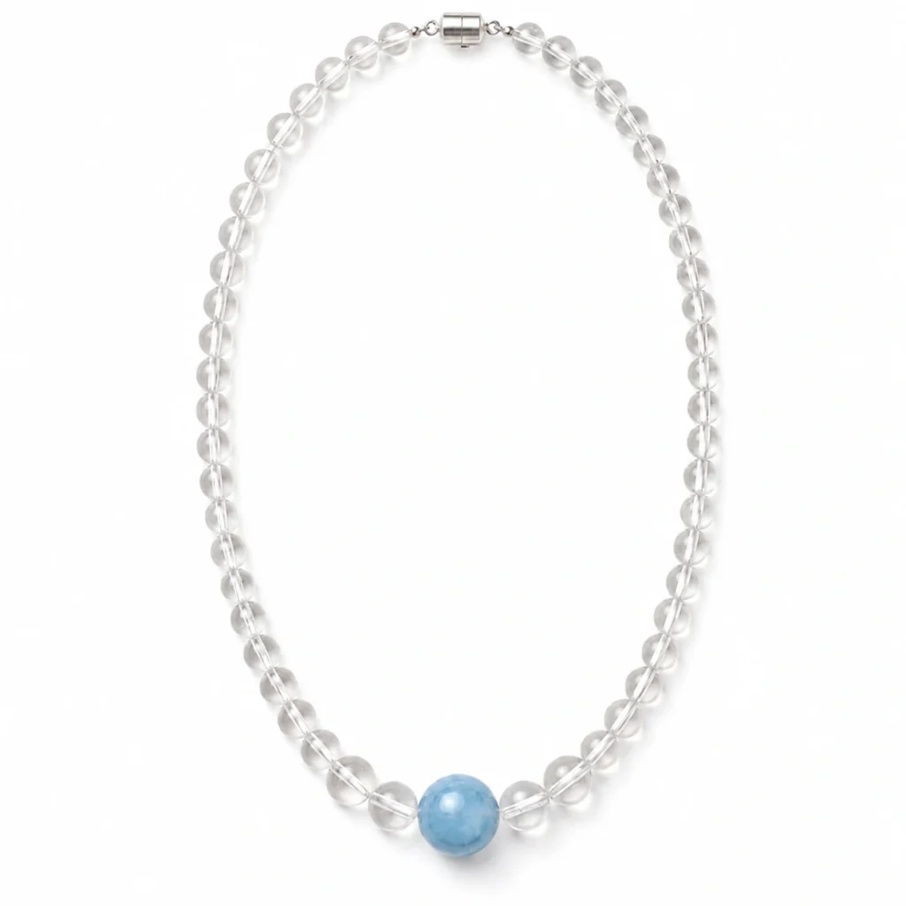 Aquamarine Beaded Necklace – Clear Quartz Accent