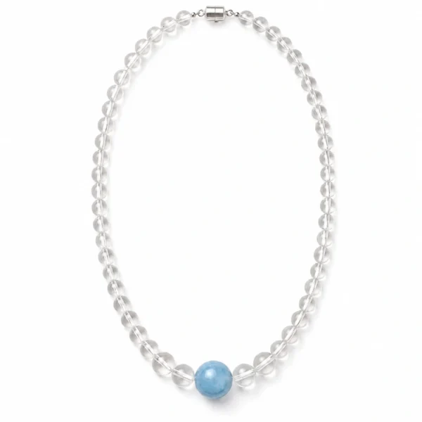 Aquamarine Beaded Necklace - Clear Quartz Accent