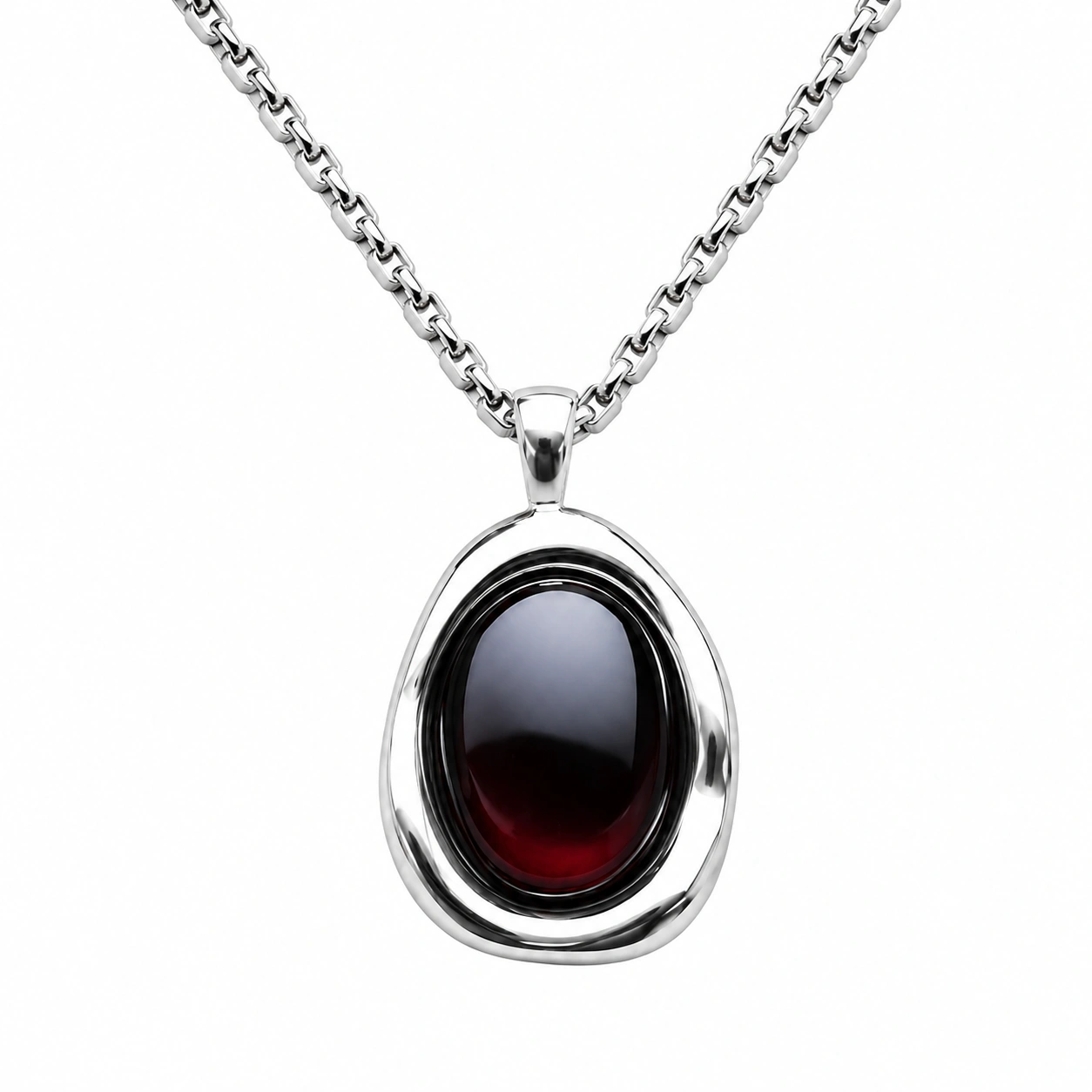 Natural Garnet Oval Pendant Necklace