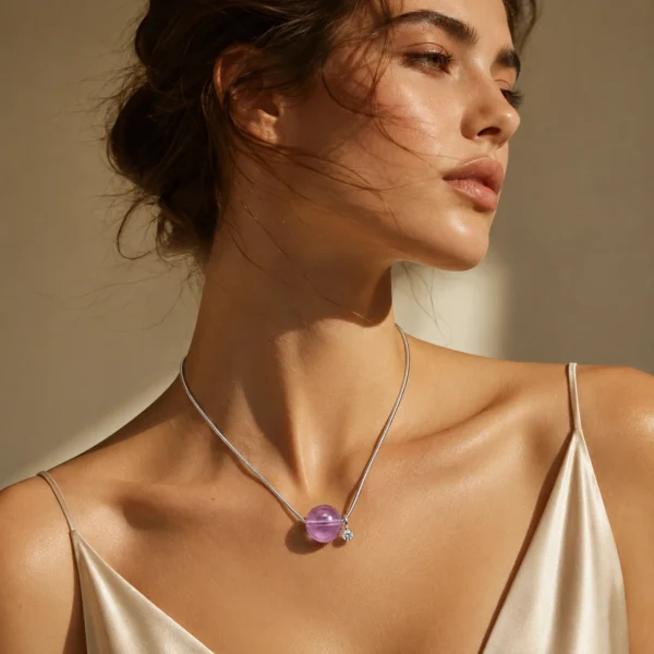Amethyst Floating Sphere Pendant Necklace - Celeste