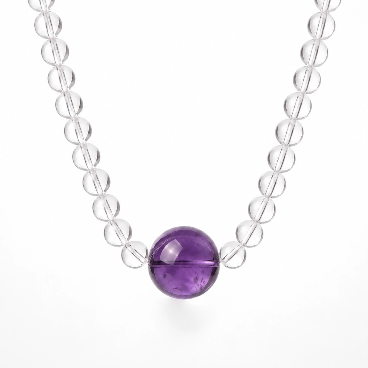 Clear Quartz Beaded Necklace with Amethyst Accent