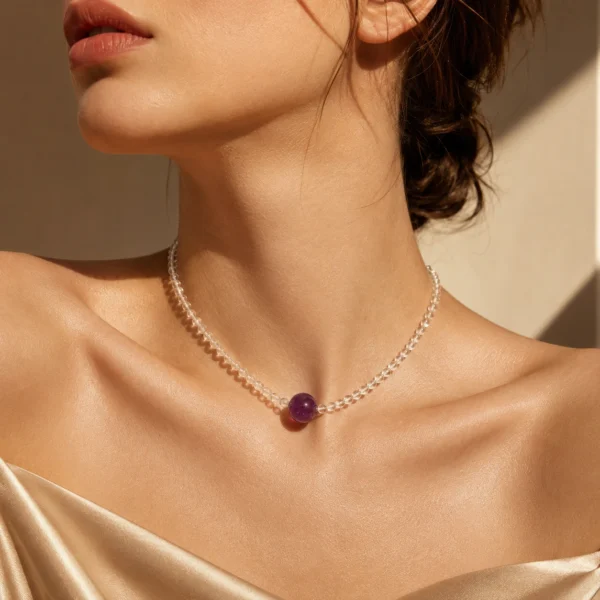 Amethyst Accent Quartz Necklace – Crystal Beaded Design