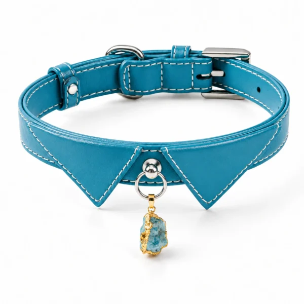 Apatite Crystal Dog Collar Charm – Ocean Blue Leather Collar