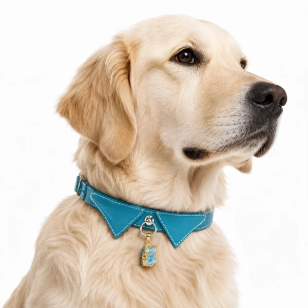 Apatite Crystal Dog Collar Charm – Ocean Blue Leather Collar