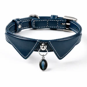 Blue Tiger Eye Dog Collar Charm – Elegant Leather Pet Collar