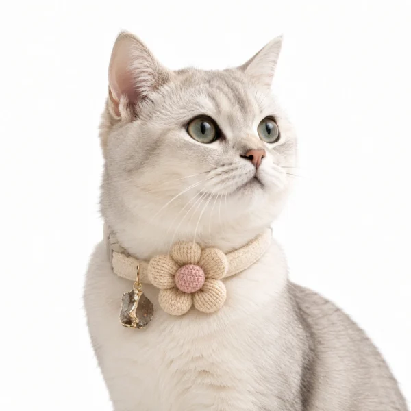 Smoky Quartz Cat Collar – Crochet Flower Charm