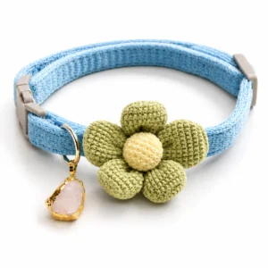 Rose Quartz Cat Collar – Crochet Flower Charm