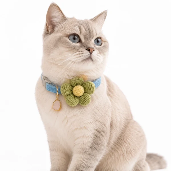 Rose Quartz Cat Collar – Crochet Flower Charm