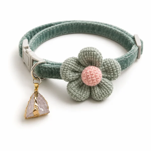 Clear Quartz Flower Cat Collar – Handmade Crystal Pet Accessory