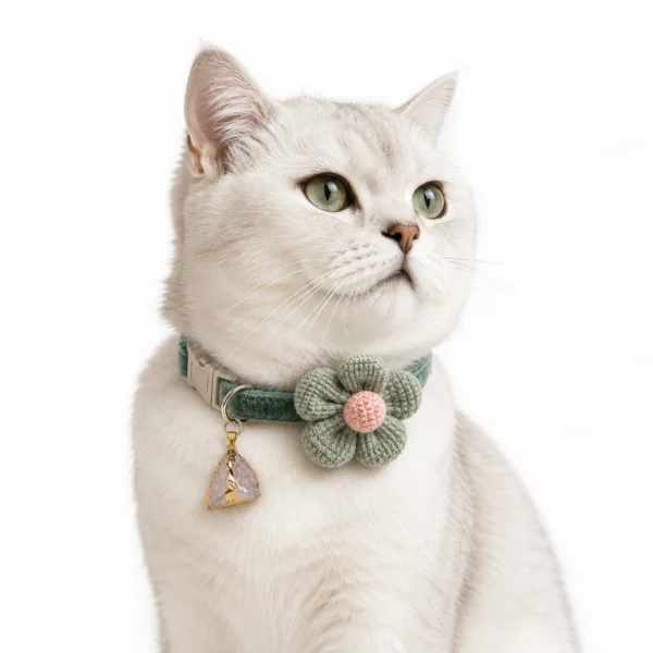Clear Quartz Flower Cat Collar – Handmade Crystal Pet Accessory
