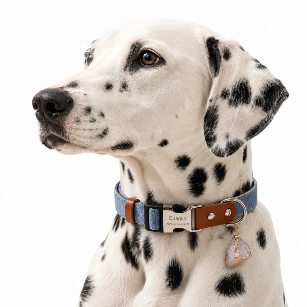 Clear Quartz Crystal Dog Collar – Denim Blue Handmade Charm