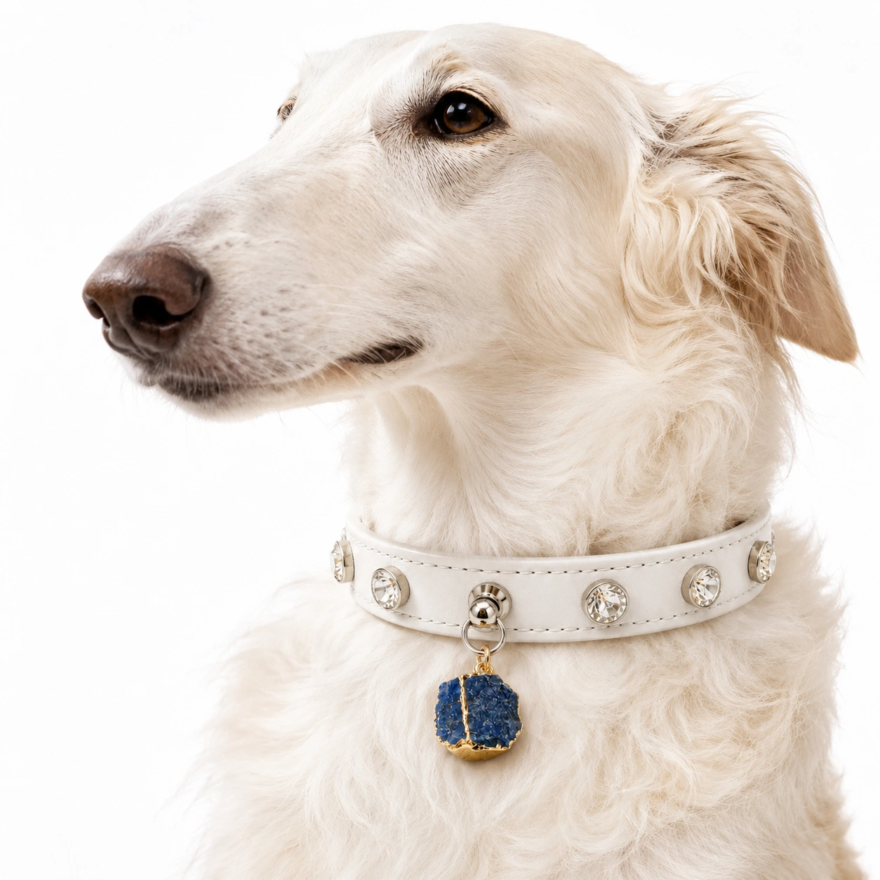 Lapis Lazuli Dog Collar — White Rhinestone Charm