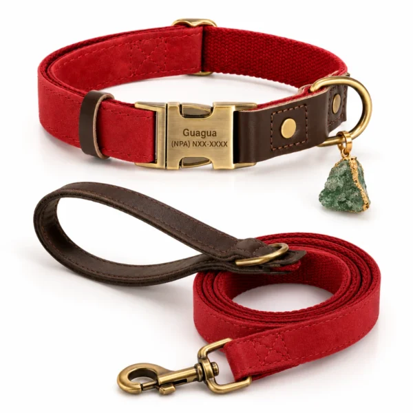 Green Aventurine Dog Collar Set — Crimson