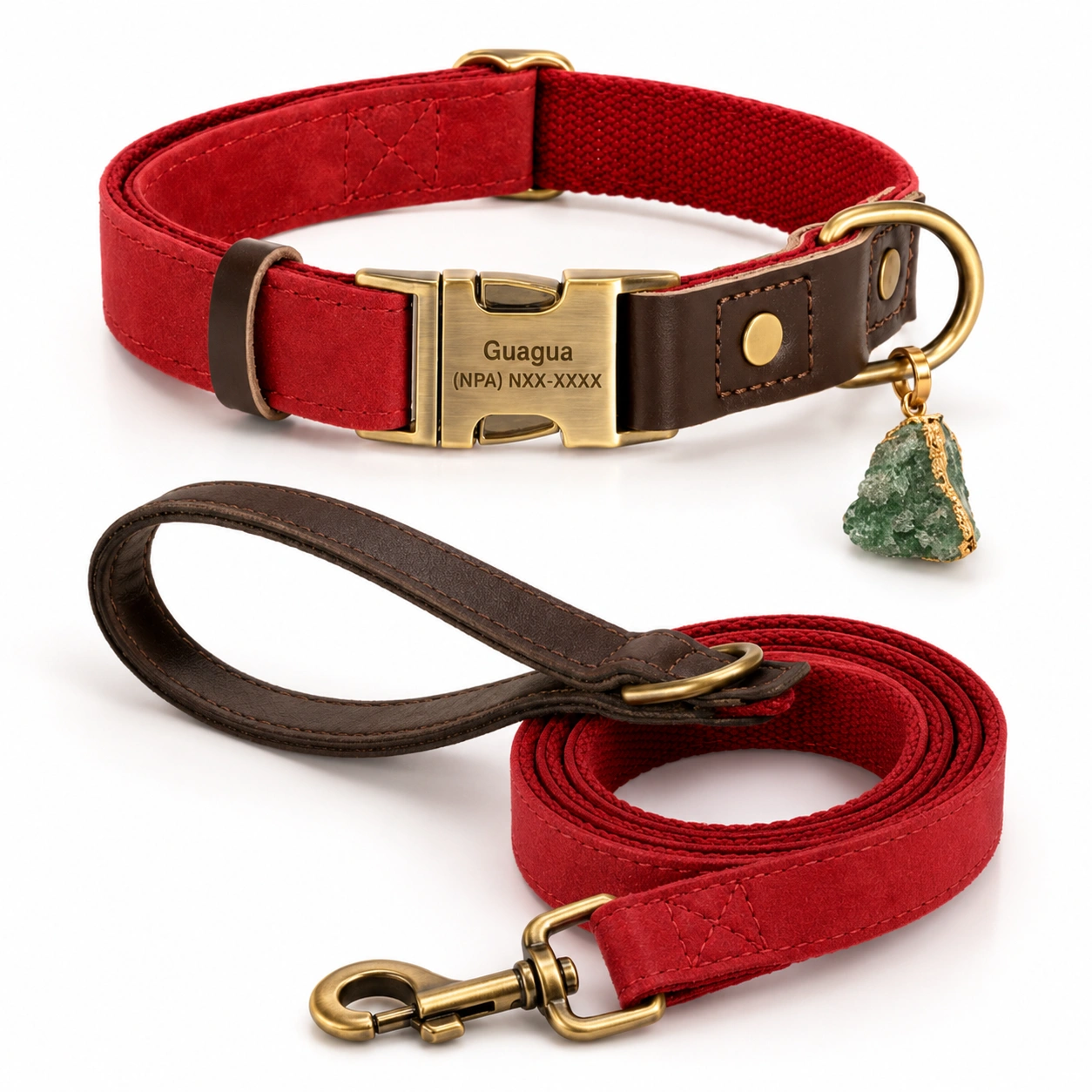Green Aventurine Dog Collar Set — Crimson