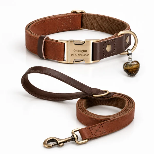 Tiger Eye Dog Collar Set — Brown Leather Luxury Design