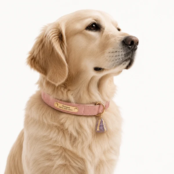 Amethyst Leather Dog Collar Set - Blush Pink