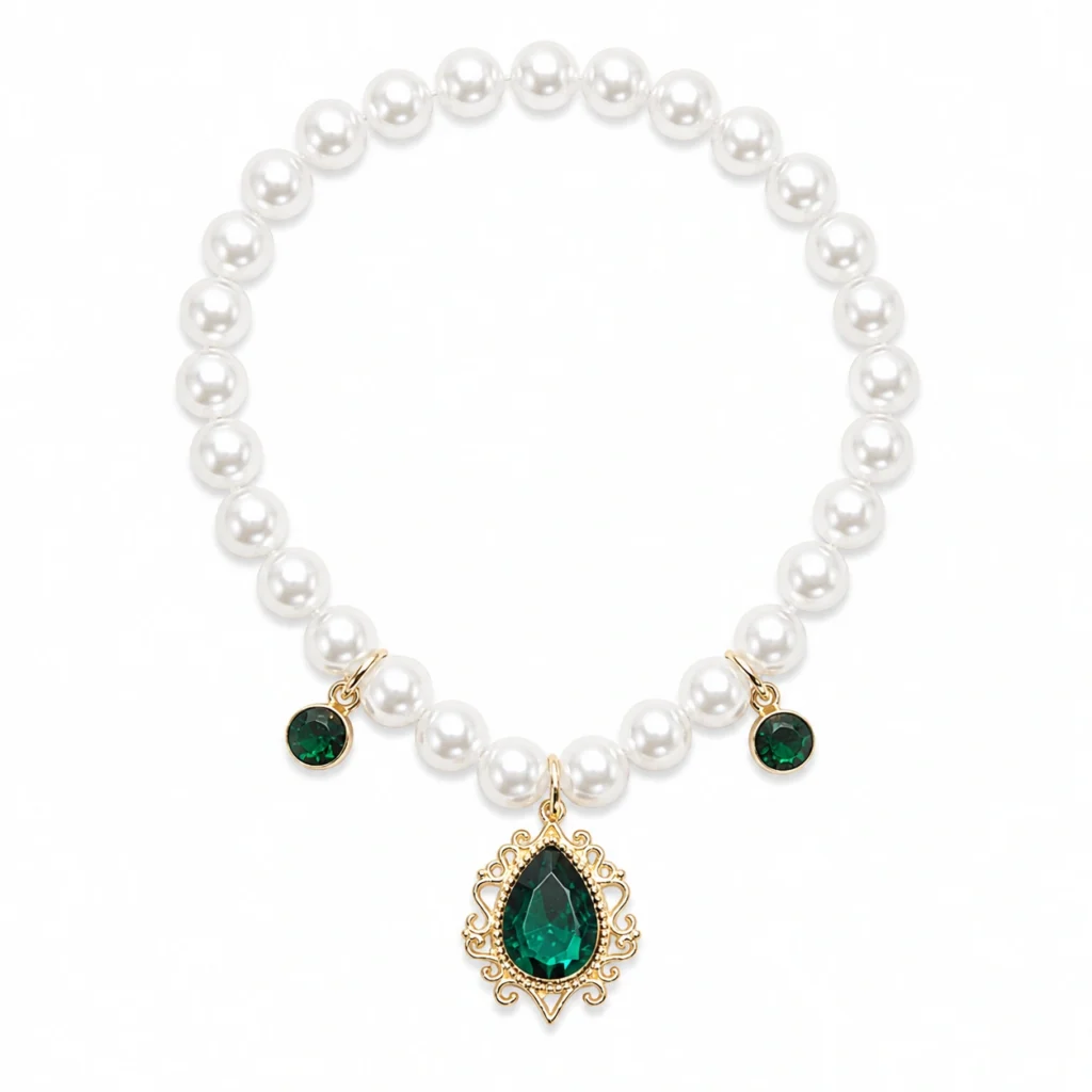 Emerald Pearl Cat Collar – Vintage Charm