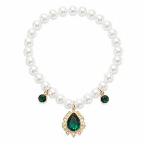 Emerald Pearl Cat Collar - Vintage Charm