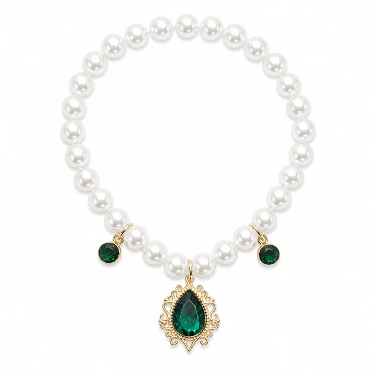 Emerald Pearl Cat Collar - Vintage Charm