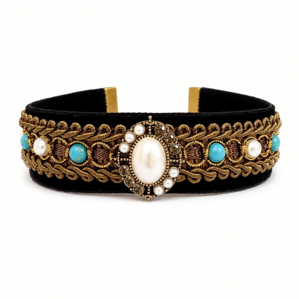 Vintage Pearl Cat Collar – Emerald Accent