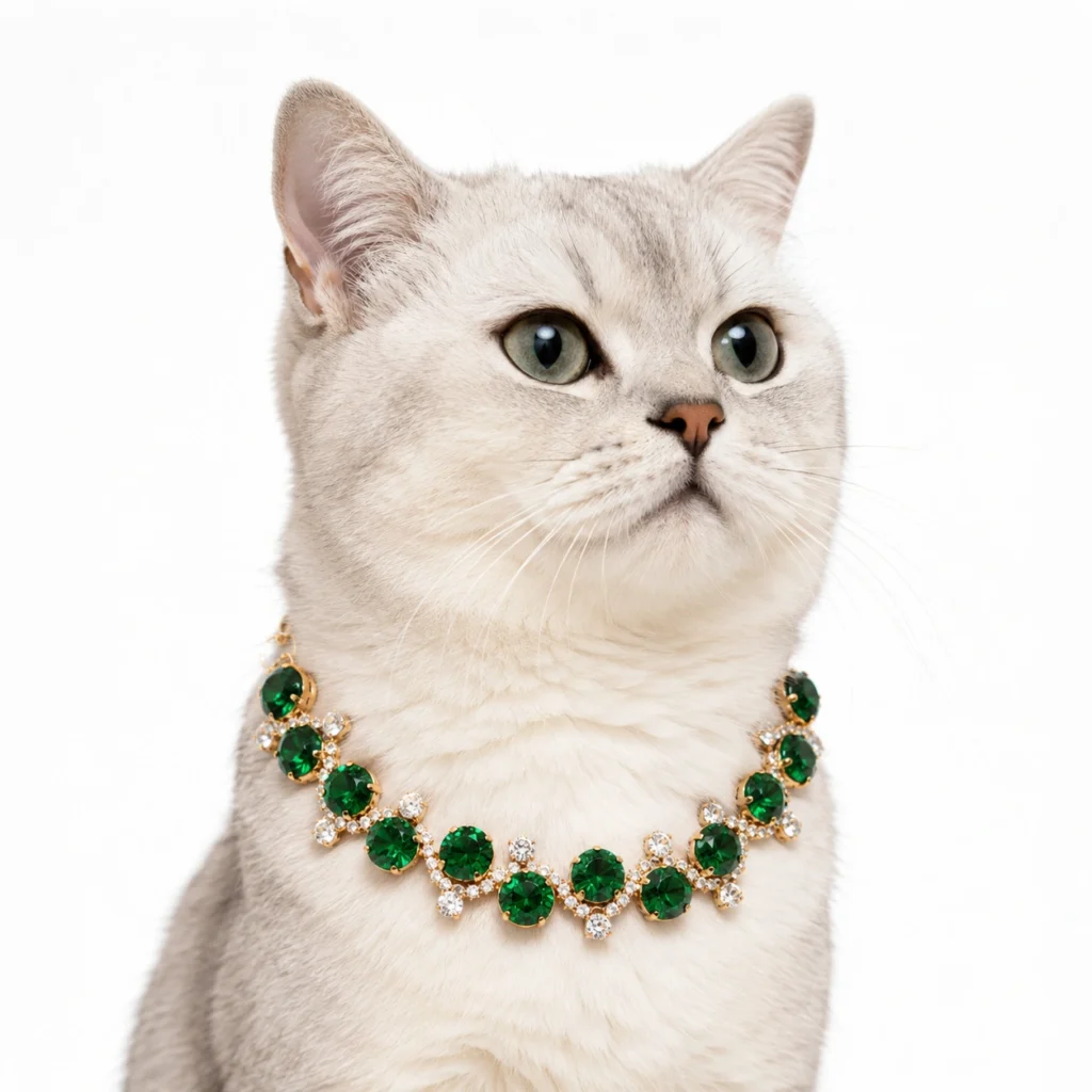 Emerald Crystal Cat Collar – Vintage Charm