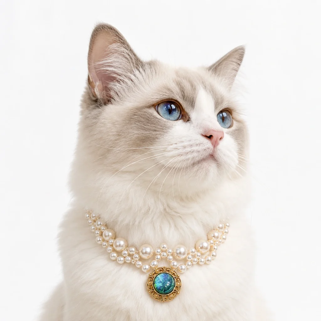Vintage Pearl Cat Collar Necklace with Royal Opal Pendant